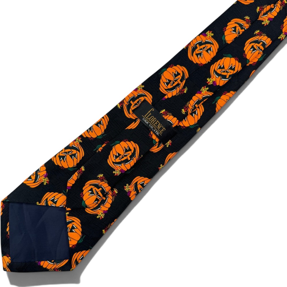 Halloween Jack-O-Lantern Novelty 100% Silk Neck Tie Black/Orange Florence Silk